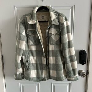Sage Green and Cream Plaid Teddy Jacket